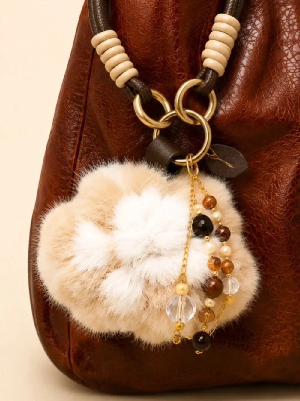 Brown Faux Leather Shoulder Bag with Matching Bag Charm & Pen